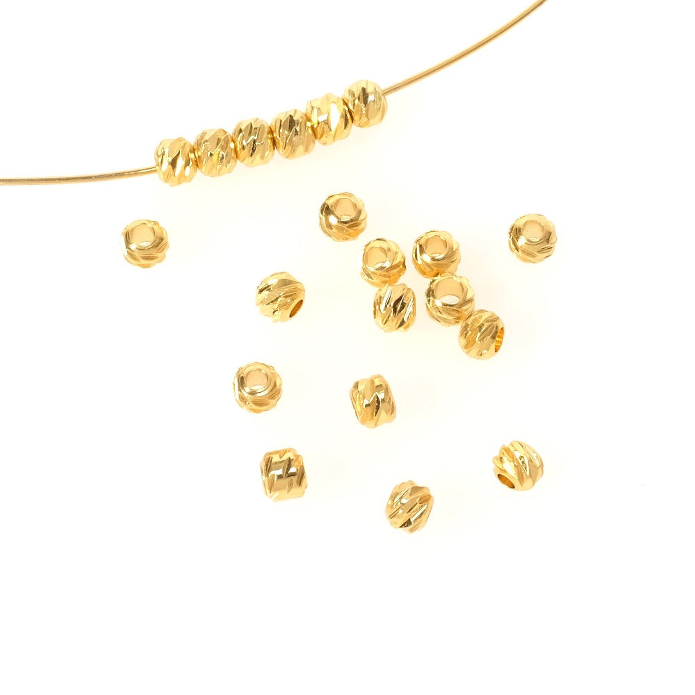 6 perles rondes facettées 4mm en Laiton doré à l&#39;or fin 24K Premium