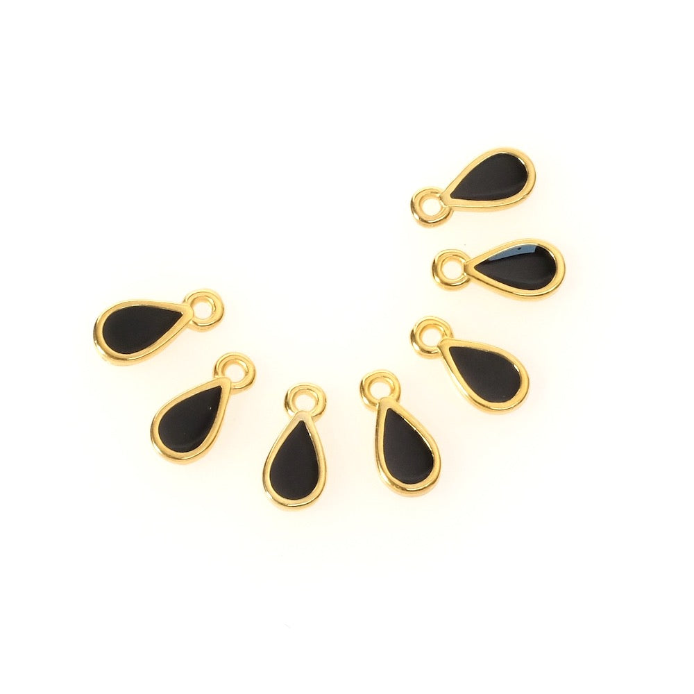 2 Pendentifs gouttes émaillé noir en Zamak doré 24K