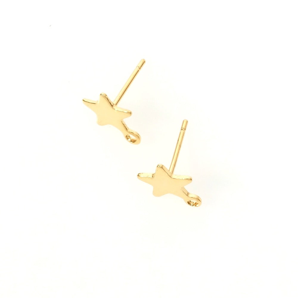 2 boucles d&#39;oreilles clous étoiles en acier inoxydable 304 Doré 24K