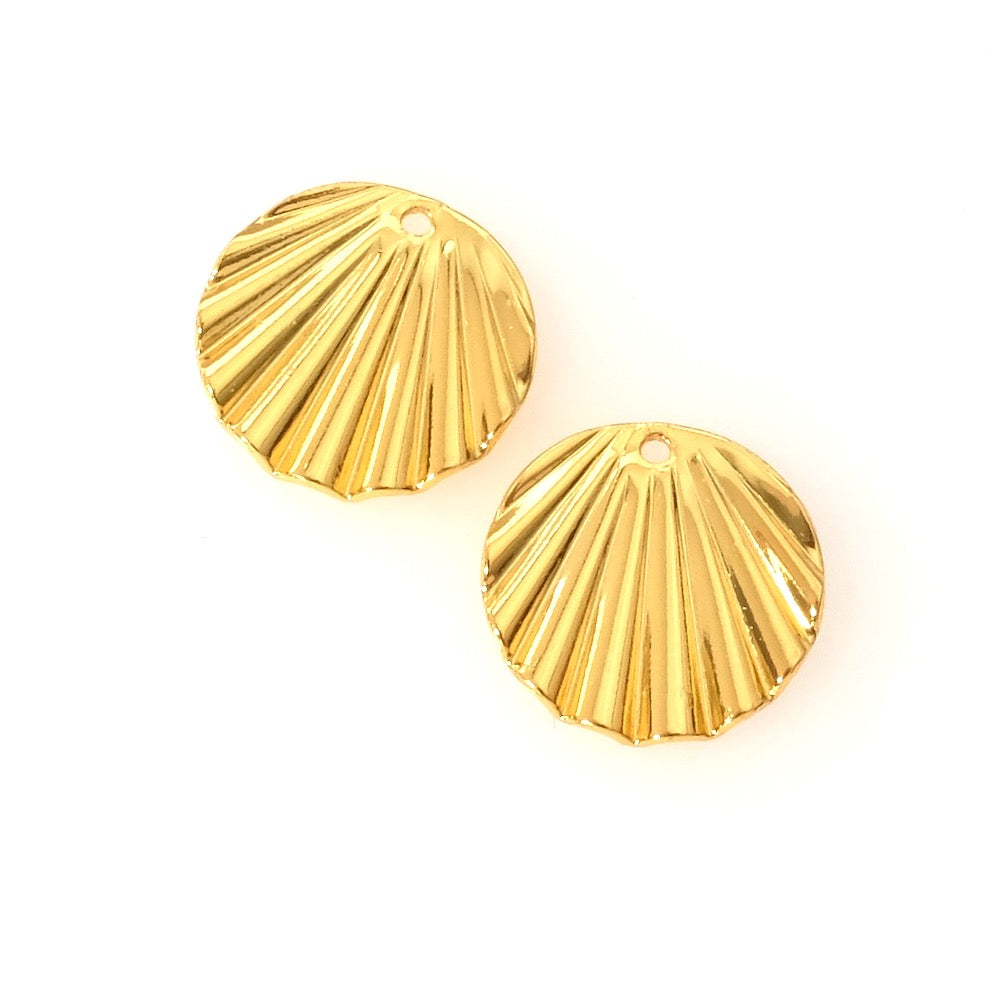 2 pendentifs ronds ondulés 16mm en laiton Doré à l'or fin 24K Premium