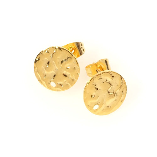 Boucles d'oreilles clous rond texturé en acier inoxydable doré.