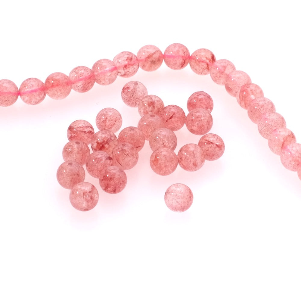 8 perles naturelles rondes 6mm en Quartz fraise