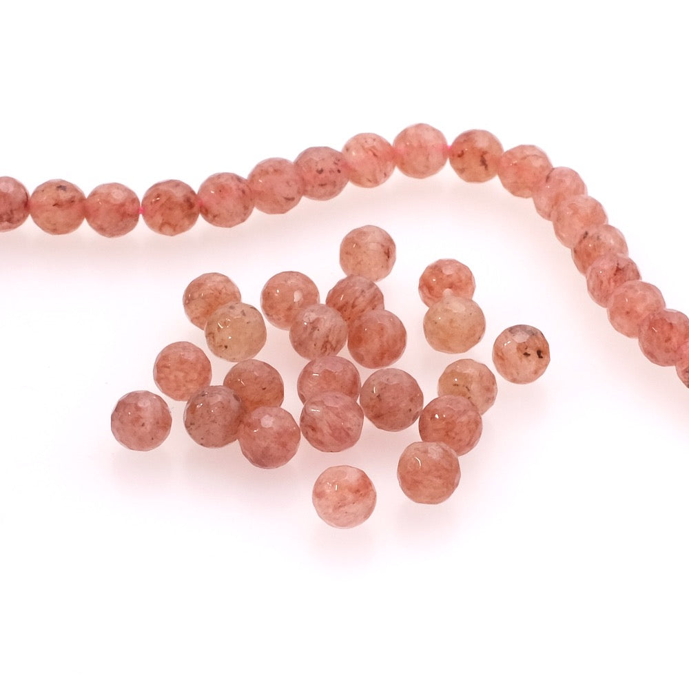 10 perles naturelles rondes facettées 6mm en Quartz fraise