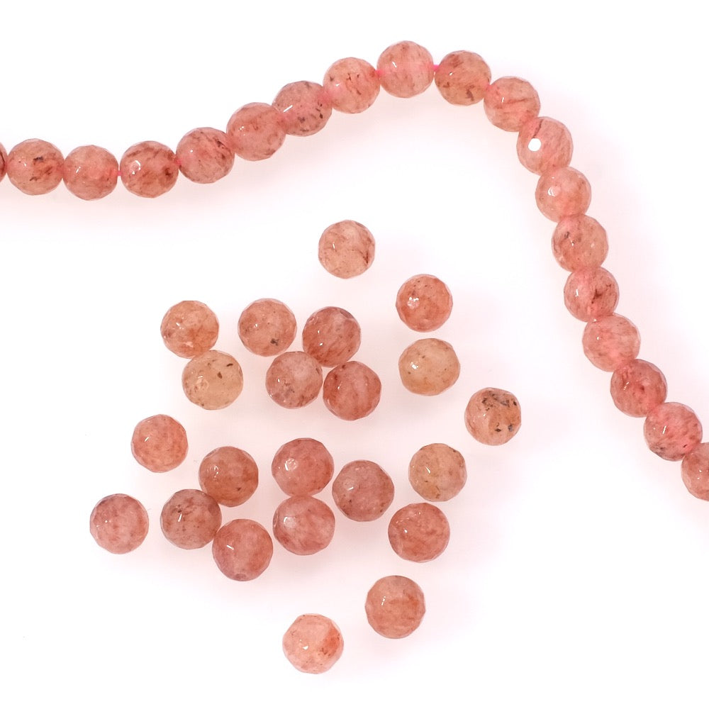 10 perles naturelles rondes facettées 6mm en Quartz fraise