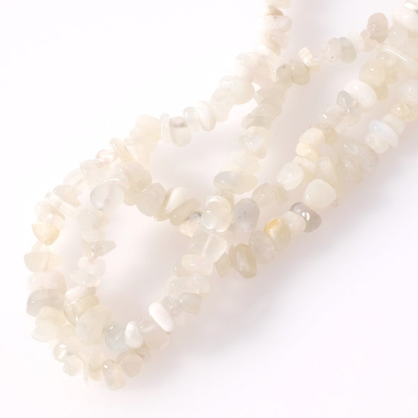 Fil De Perles Pierre De Lune Rocailles & Chips - 80cm, Env. 270 Pièces - Tailles 4-10mm - Blanc/Gris Iridescent - Neuf