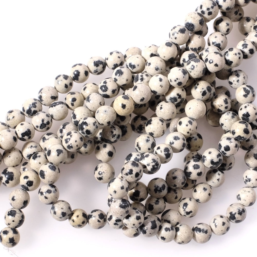 Fil de perles rondes 6mm naturelles de Jaspe Dalmatien
