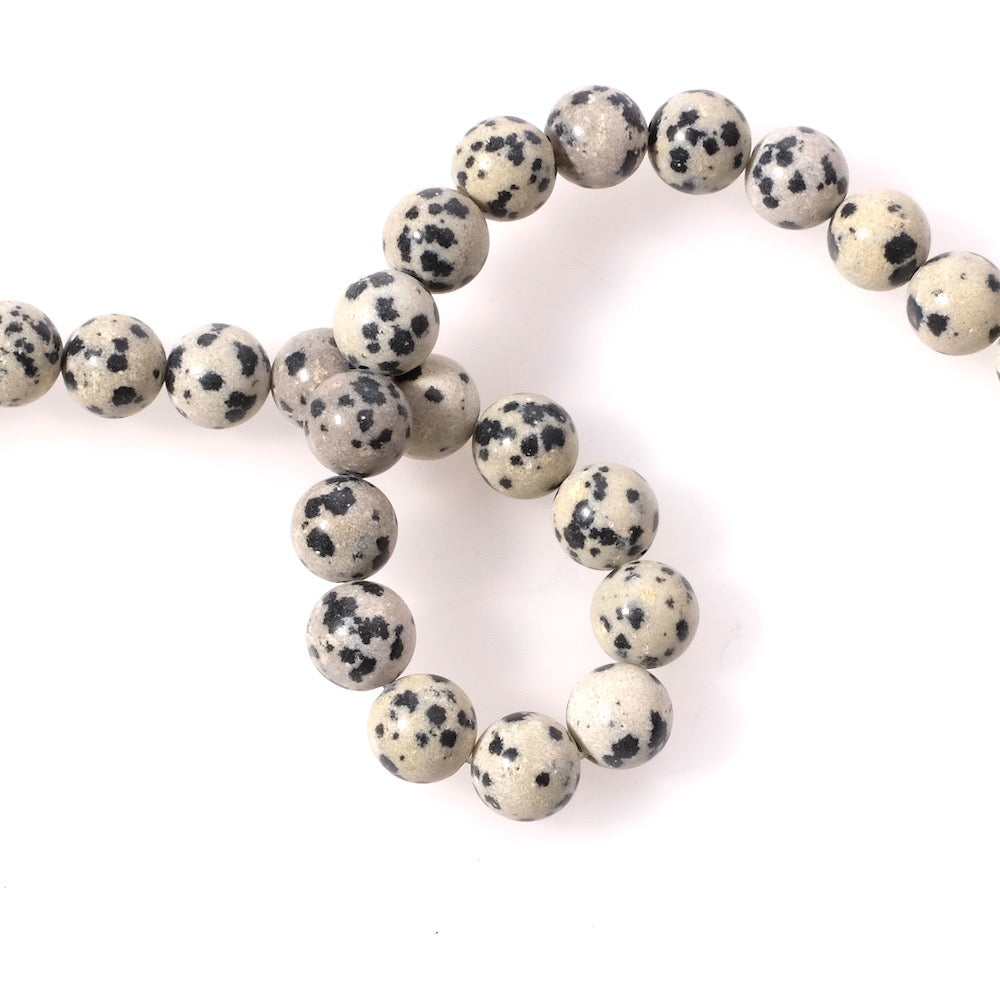 Fil de perles rondes 8mm naturelles de Jaspe Dalmatien
