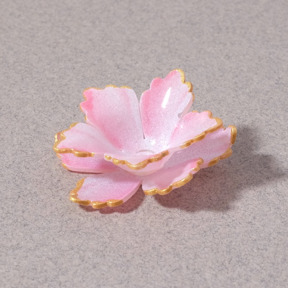 Coupelle Fleur double pétales en acrylique rose bordure dorée