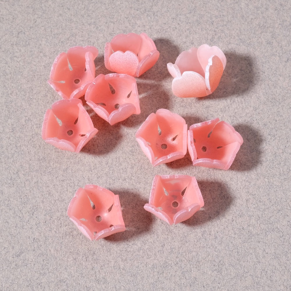 2 Coupelles bouton de Fleur en acrylique rose corail dégradé