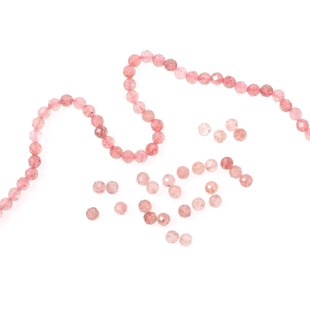 20 perles naturelles rondes facettées 4mm en Quartz fraise