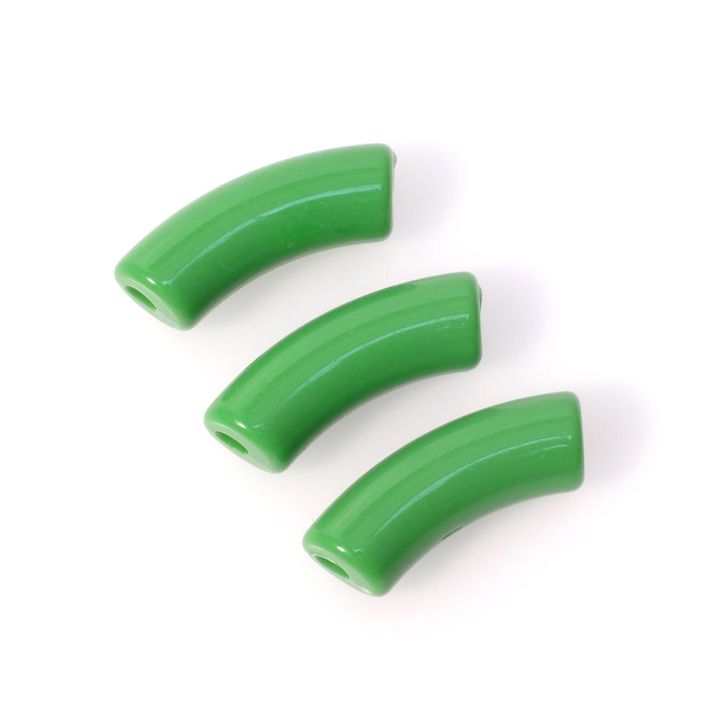 Perle tube courbe incurvée en acrylique vert opaque