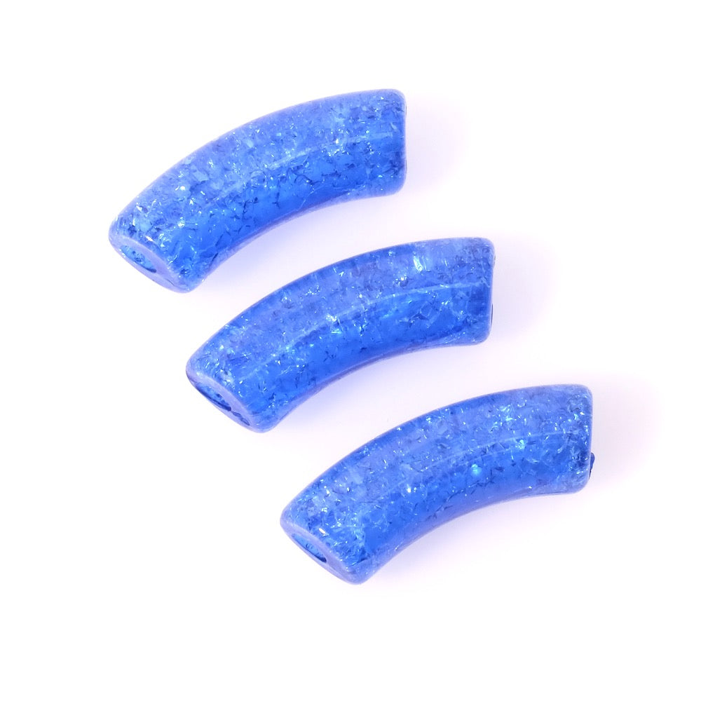 Perle tube courbe incurvée en acrylique bleu craquelé transparent