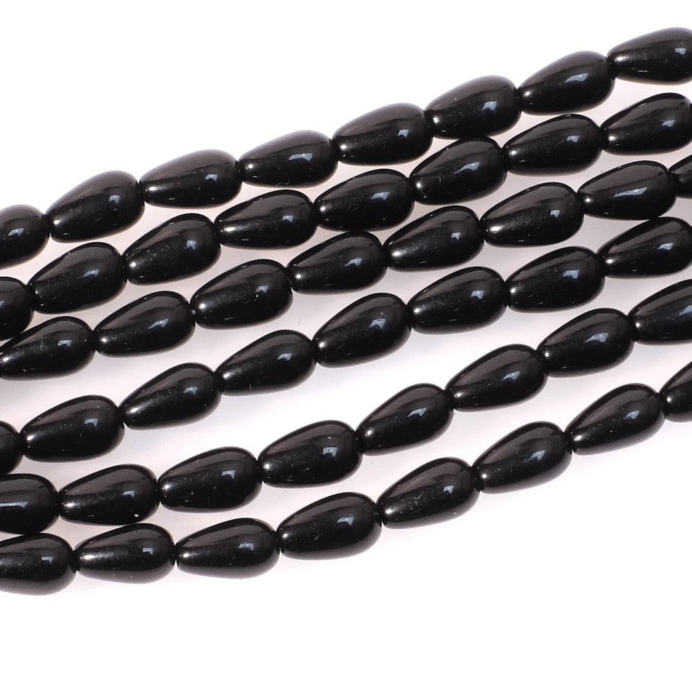 Fil de perles de Bohème gouttes 10x6mm noir opaque