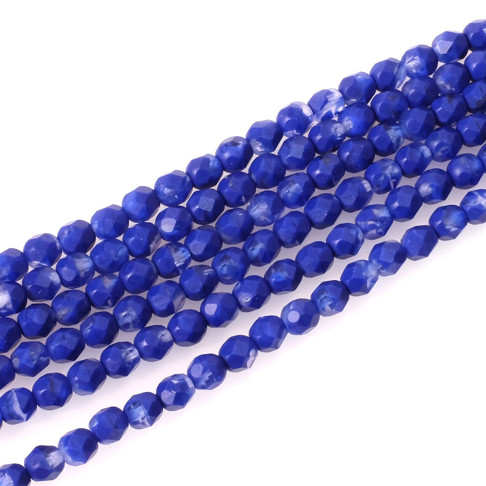 Fil de perles de Bohème rondes facettées 6mm Bleu roi