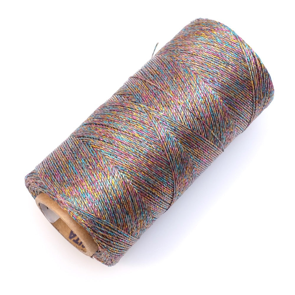 Bobine de fil ciré Linhasita 0,5mm pour micro macramé - Multicolor métallisé