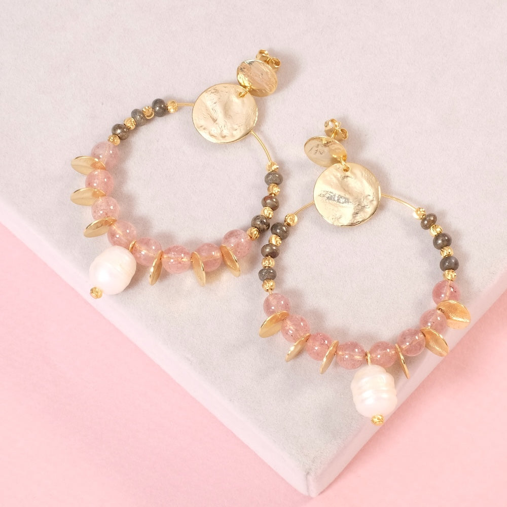 Exemple de création : Boucles Créoles trio de gemmes — élégance minérale – tuto Perles Corner