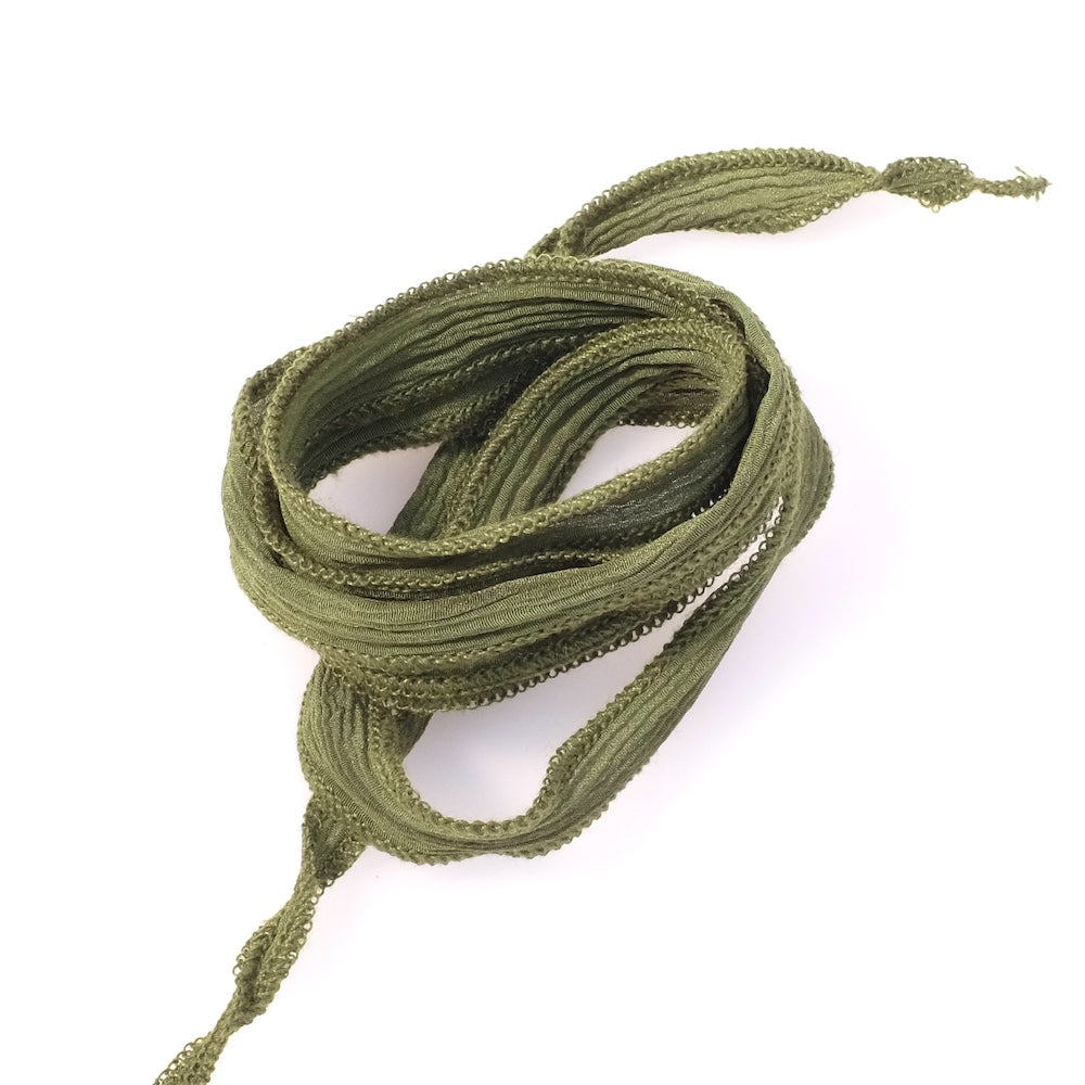 Ruban de soie teint à la main - Vert Olive Kaki
