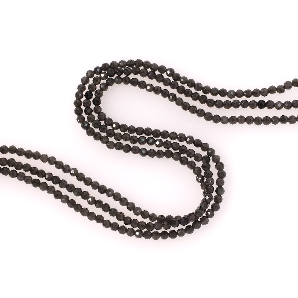 Fil de perles naturelles facettées 2mm Obsidienne noire