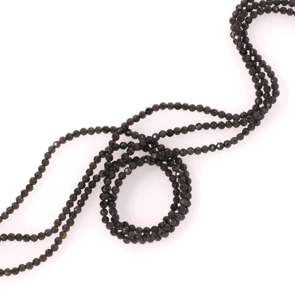 Fil de perles naturelles facettées 2mm Obsidienne noire