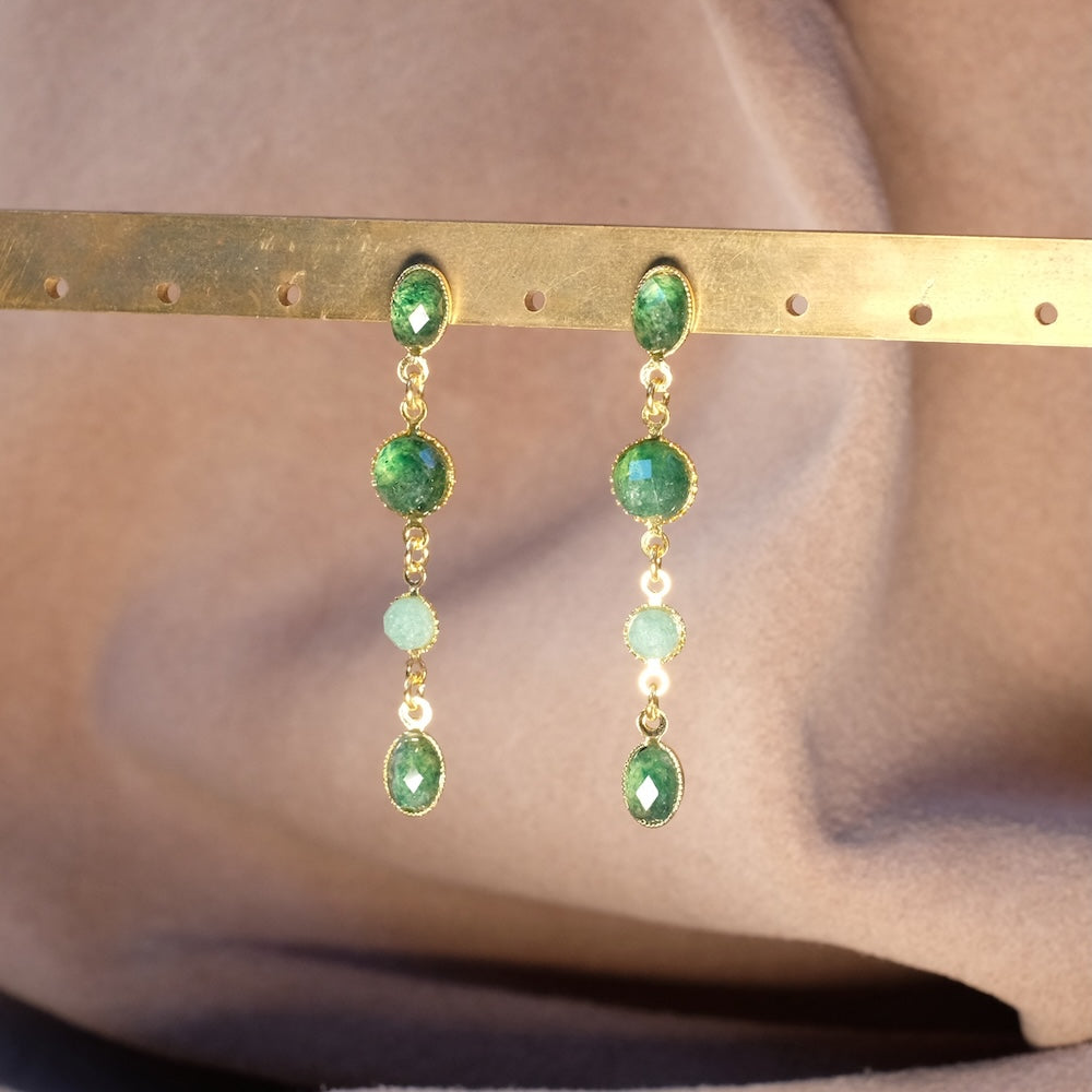 Exemple de création : Cascade d’Aventurine — boucles lumineuses & épurées – tuto Perles Corner