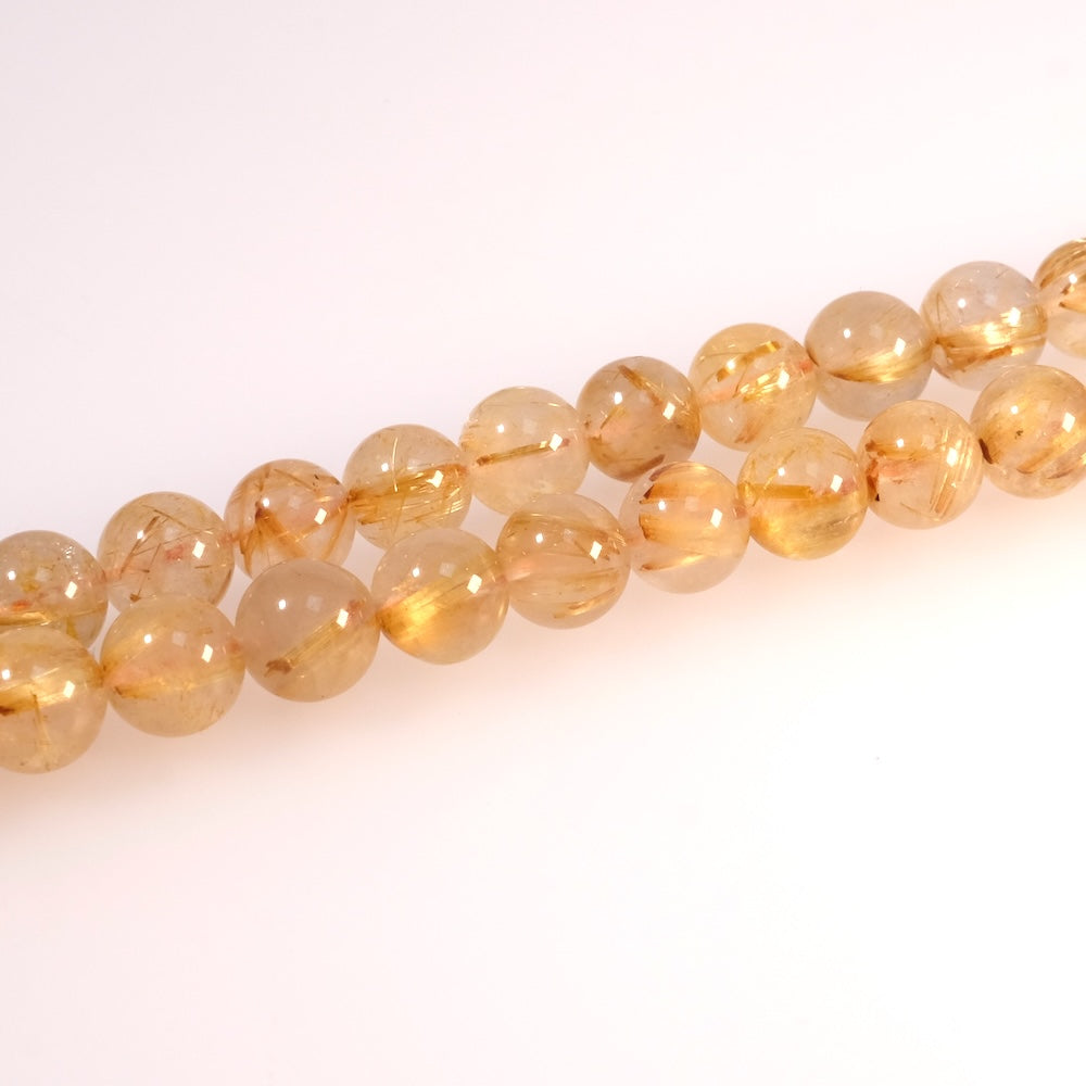 2 perles naturelles rondes 8mm en Quartz cheveux de Vénus