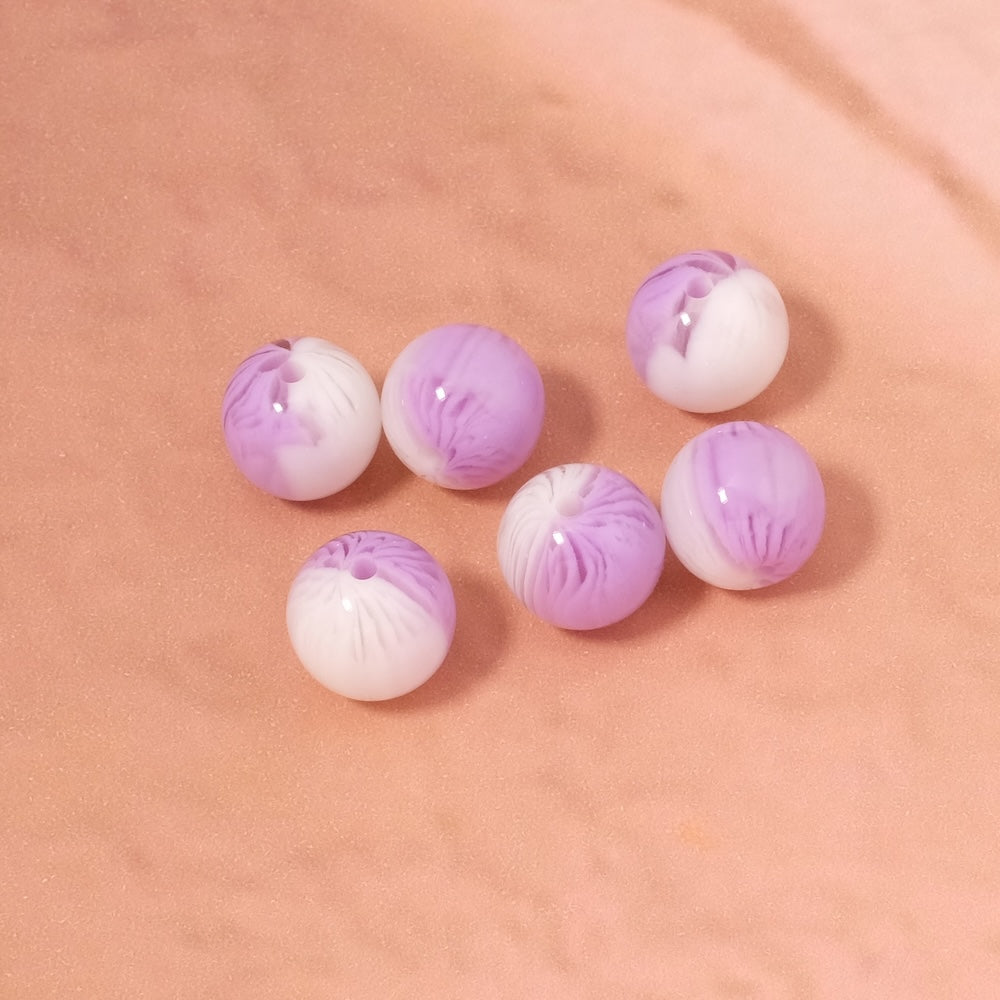 4 perle tonde da 12mm in acrilico bianco viola opaco