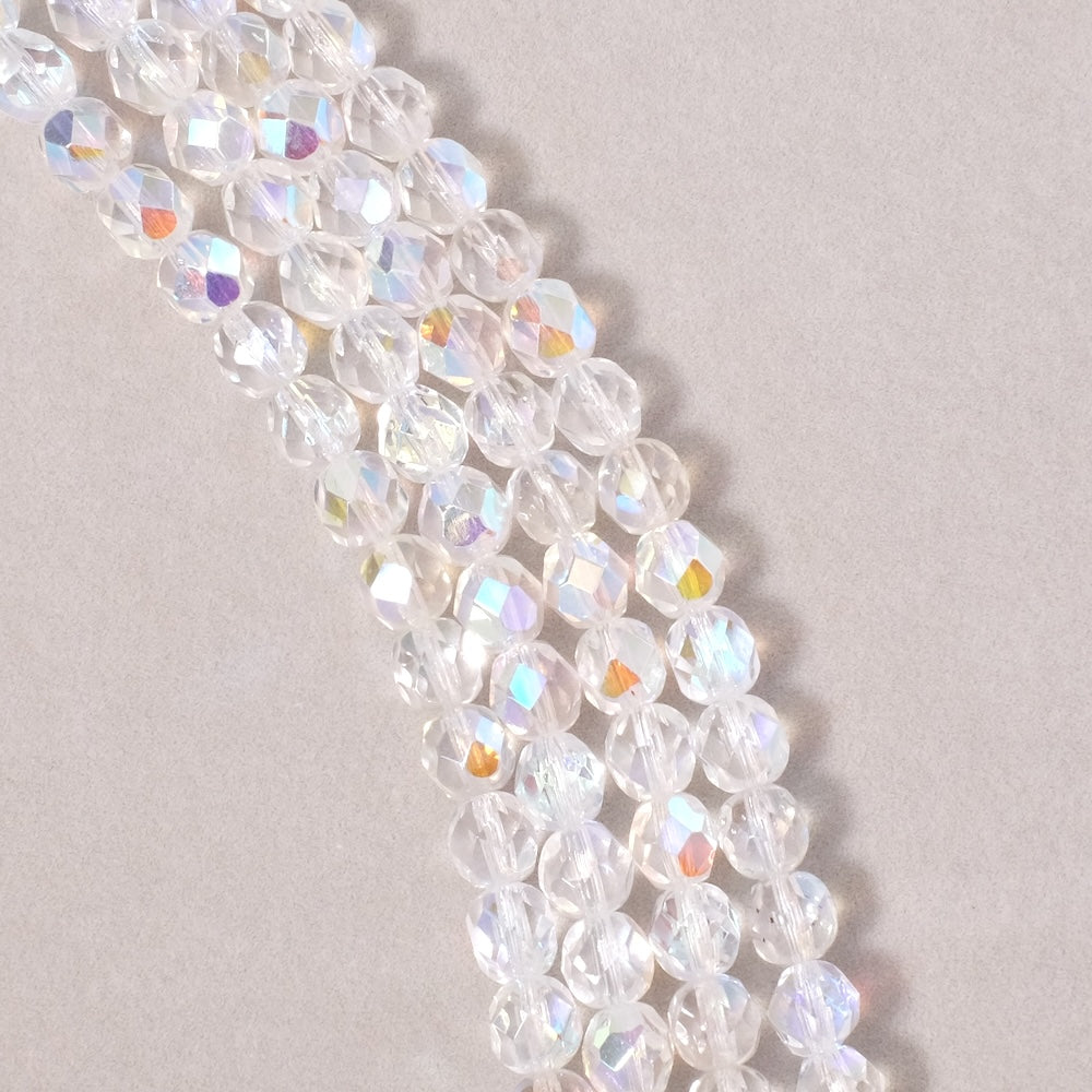 Fil de perles de Bohème rondes facettées 6mm transparent AB