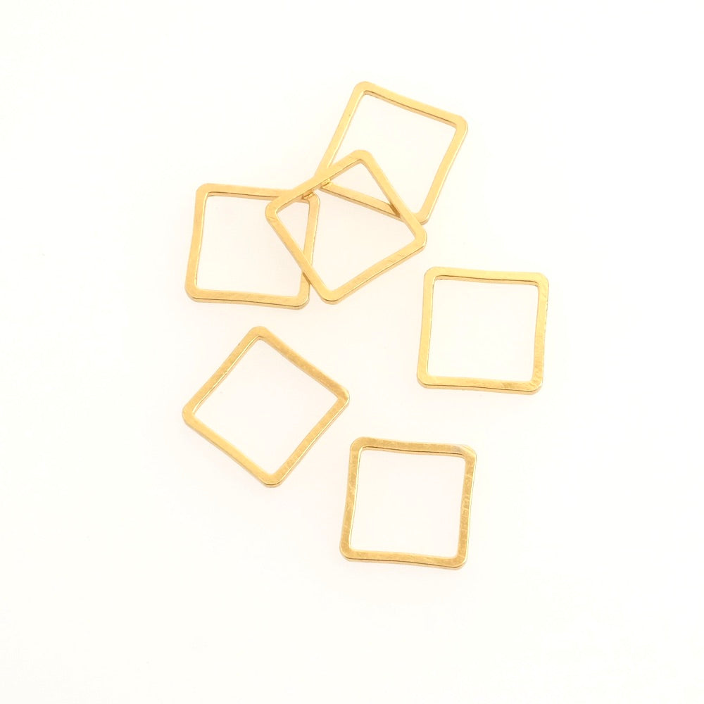 6 anneaux fermés carrés 10mm en laiton Doré à l&#39;or fin 24K Premium