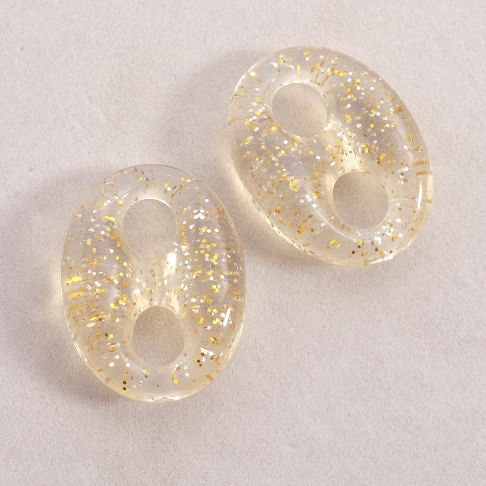 4 maillons connecteur ovale en acétate transparent glitter doré argenté