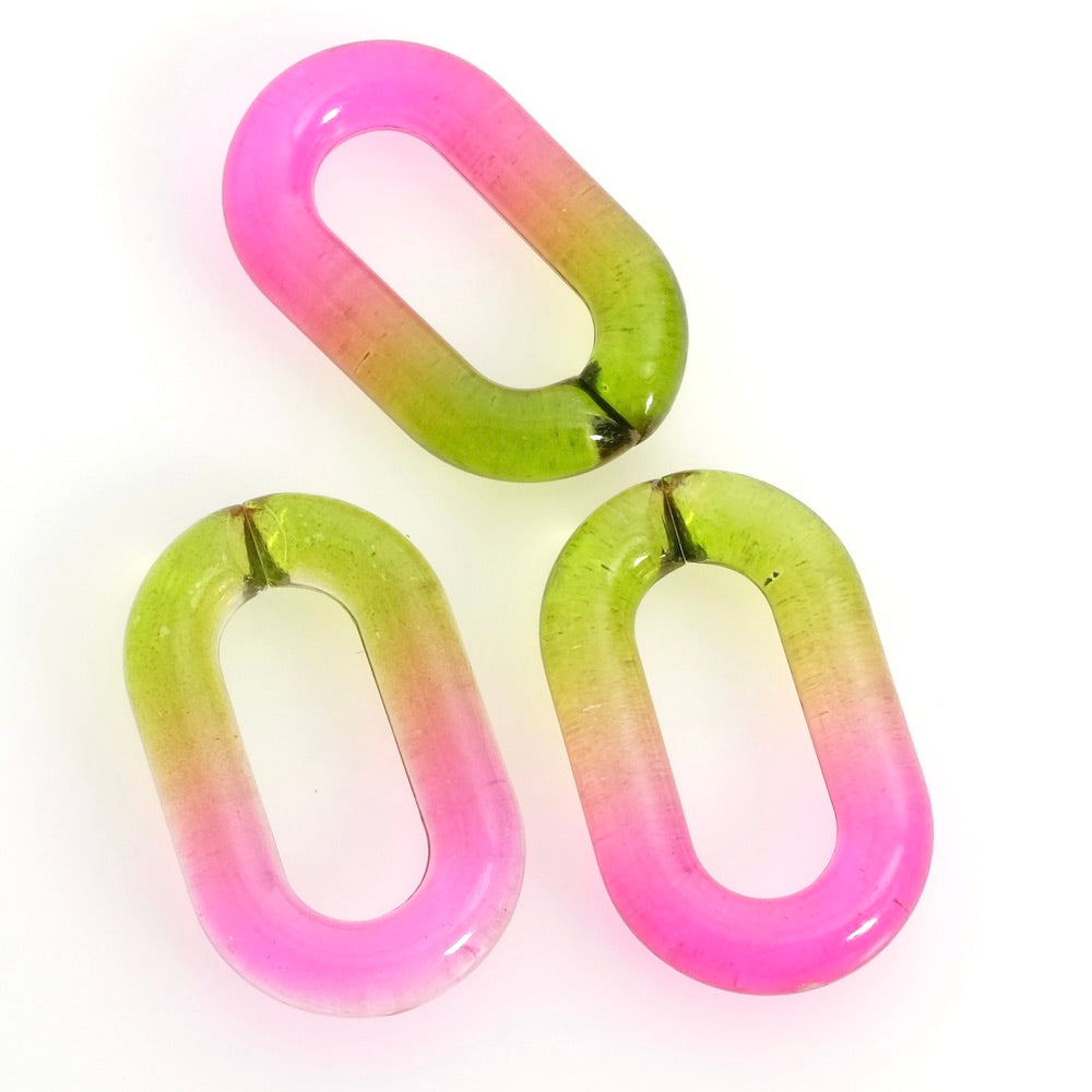 2 maillons ovale 39mm en acétate transparent dégradé vert rose