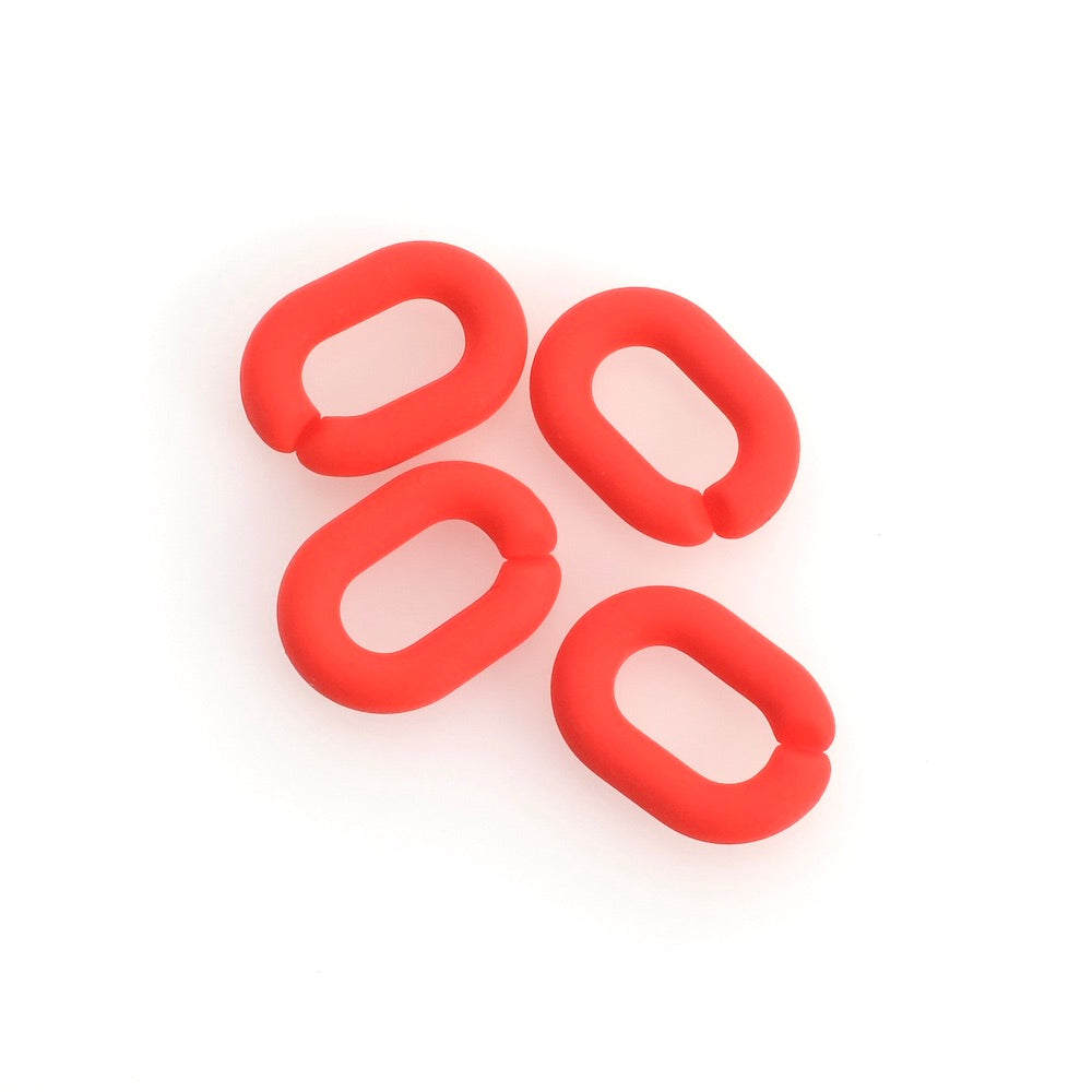 4 maillons ovale 19mm en acétate rouge mat aspect gum