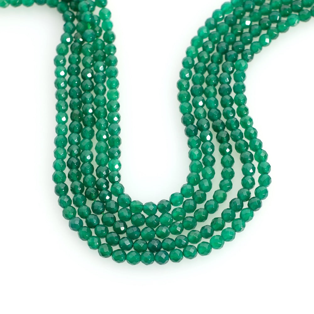 Fil de perles naturelles facettées en pierre Onyx vert pour création bijoux  - Perles Corner