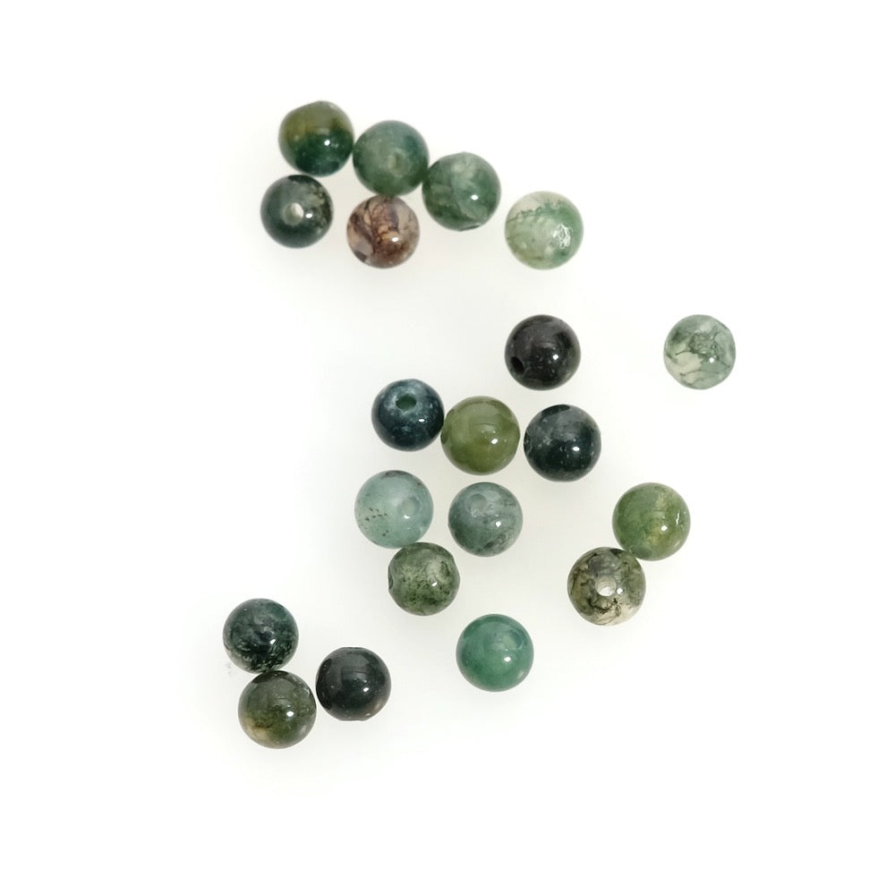 Fil de perles naturelles rondes 4mm en Agate mousse
