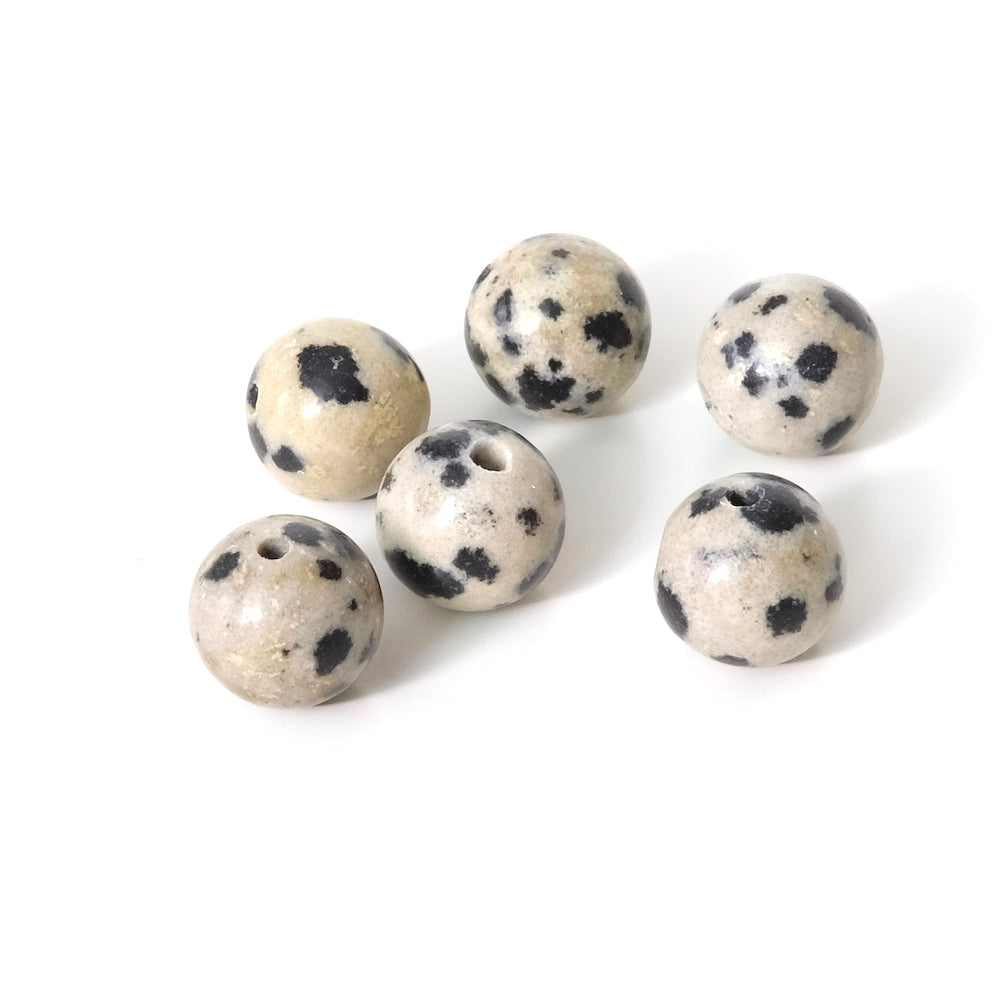 6 perles rondes 8mm naturelles de Jaspe Dalmatien