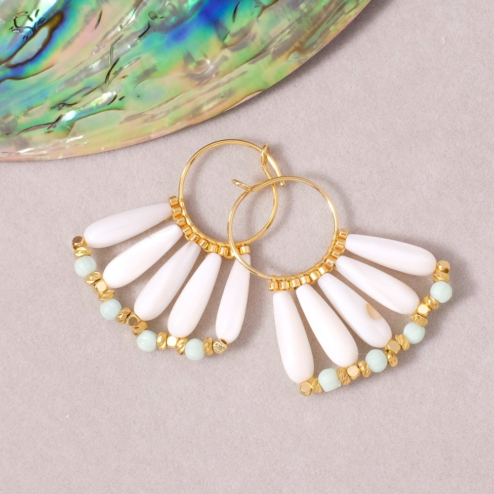 Exemple de création : Boucles d'oreilles tissées nacre – tuto Perles Corner