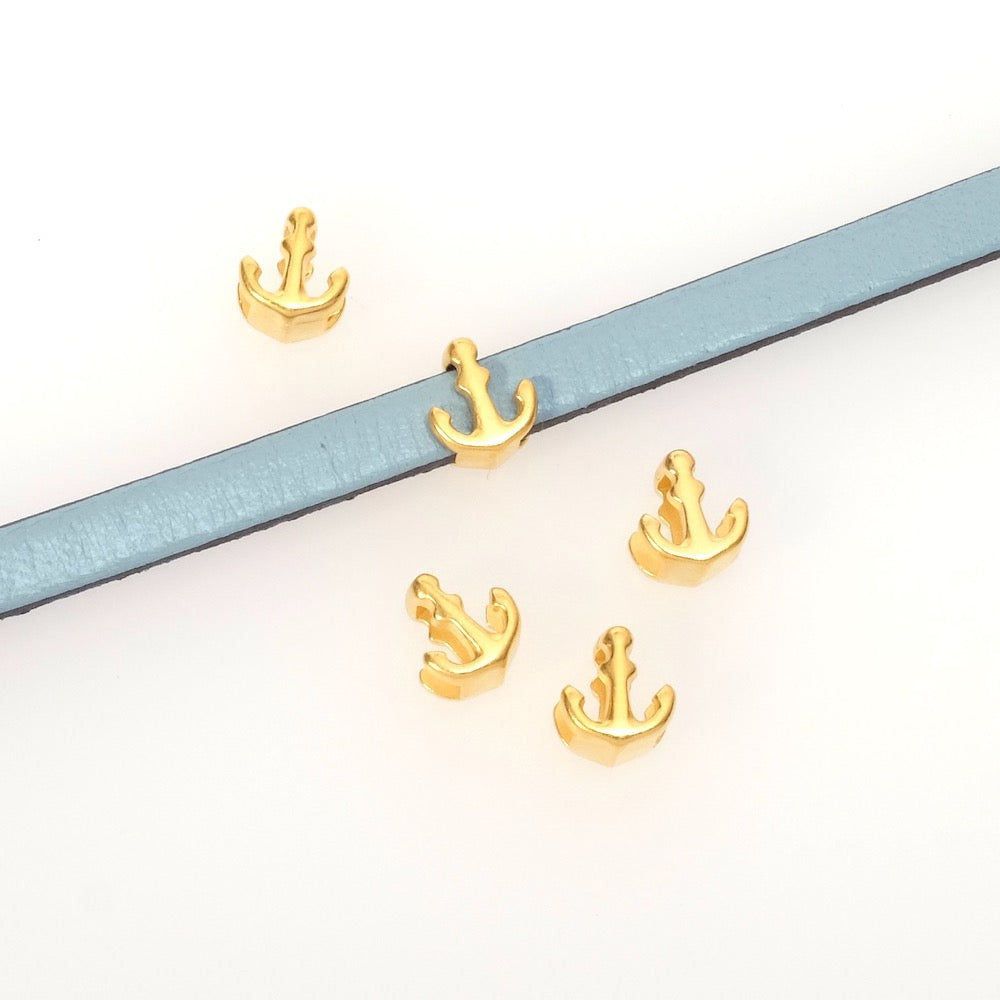 2 passants ancre en zamak doré 24K pour cuir 5mm.