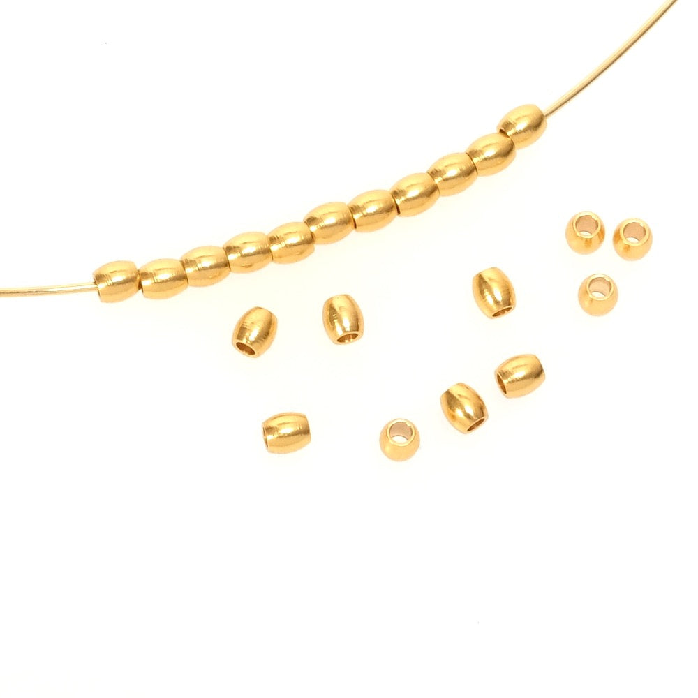 10 perles olives 3mm en Laiton doré à l&#39;or fin 24K Premium
