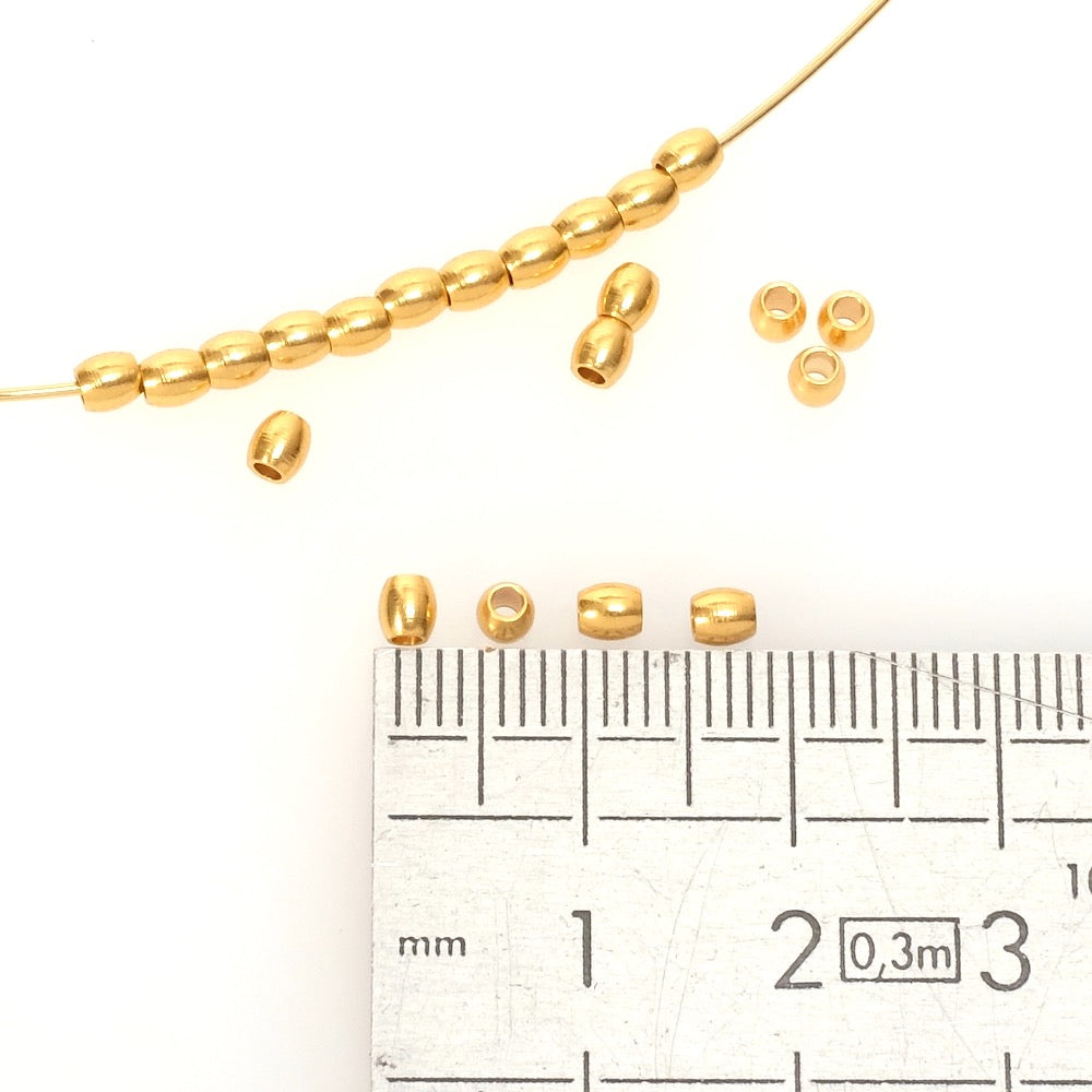 10 perles olives 3mm en Laiton doré à l'or fin 24K Premium