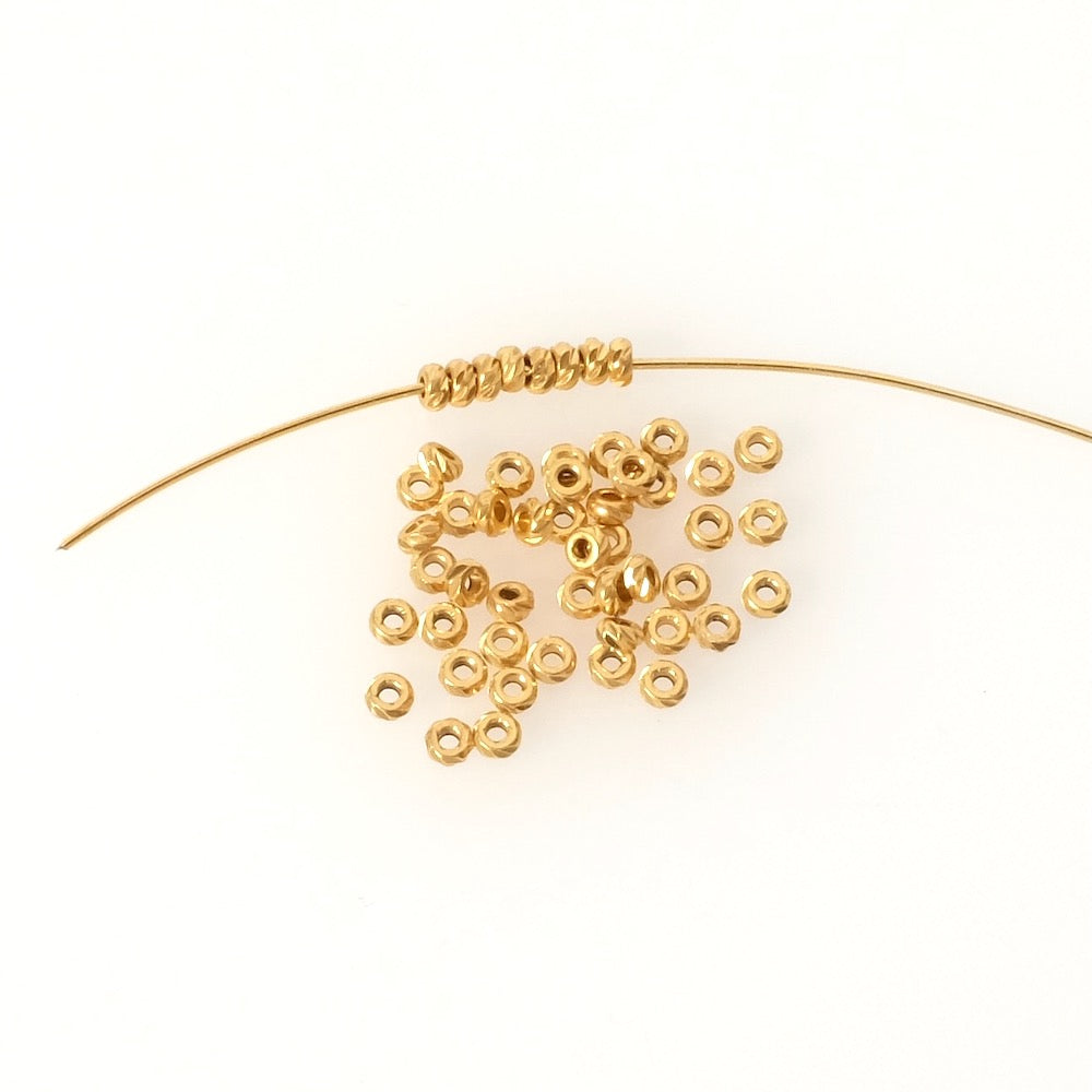 10 perles rondelles striées 3mm en laiton Doré à l'or fin 24K Premium