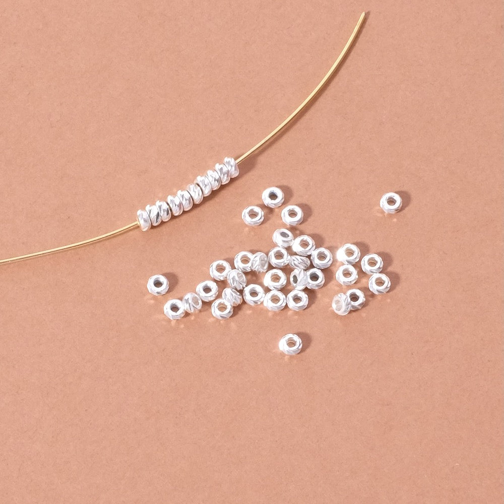 10 perles rondelles striées 3mm en laiton Argenté 925 Premium