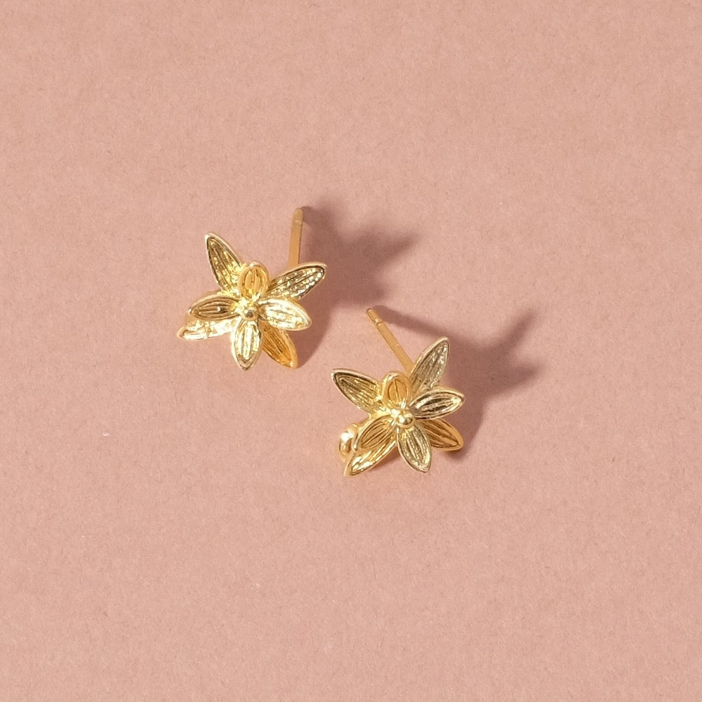 Boucles d&#39;oreilles clous fleur en laiton doré à l&#39;or fin 24K Premium, la paire