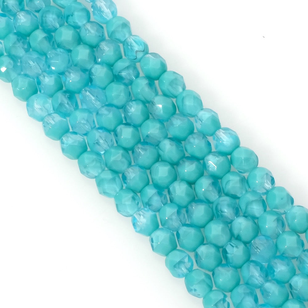 Fil de perles de Bohème rondes facettées 6mm Turquoise semi transparent
