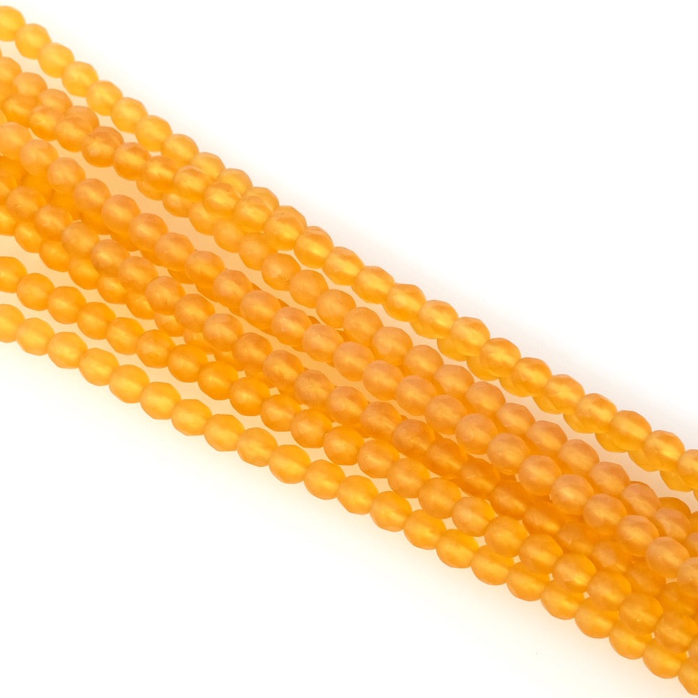 Fil de perles de Bohème rondes facettées 4mm orange miel mat