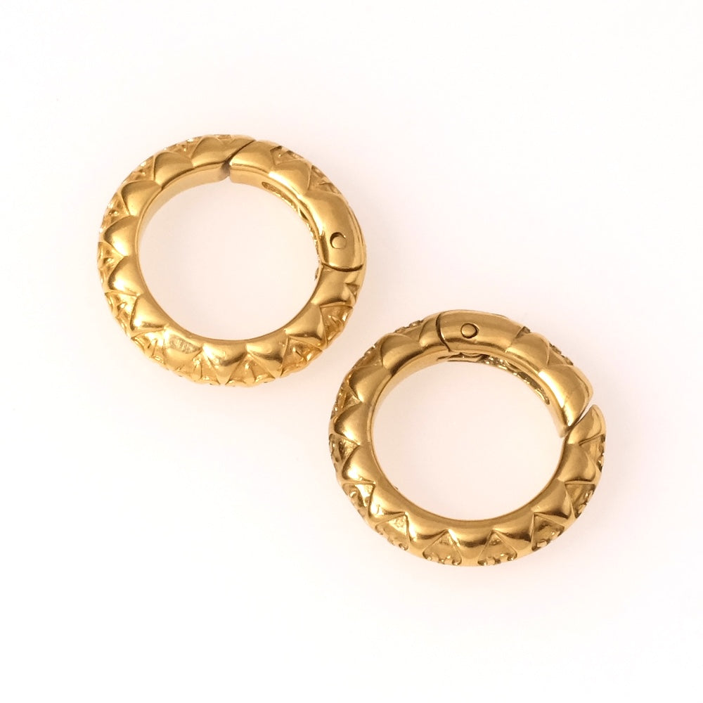 Fermoir anneau rond texturé 18mm en acier inoxydable 304 Doré