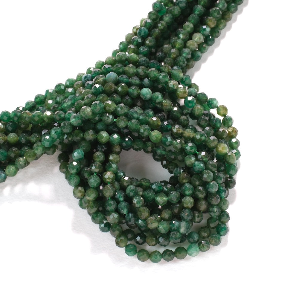Fil de perles rondes facettées 4 mm en fuchsite naturelle vert forêt