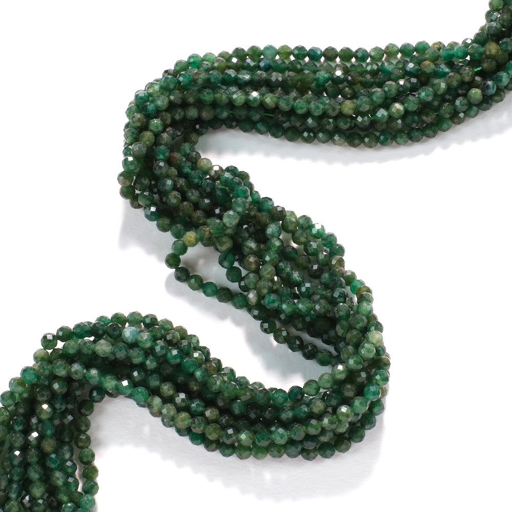 Fil de perles rondes facettées 4 mm en fuchsite naturelle vert forêt