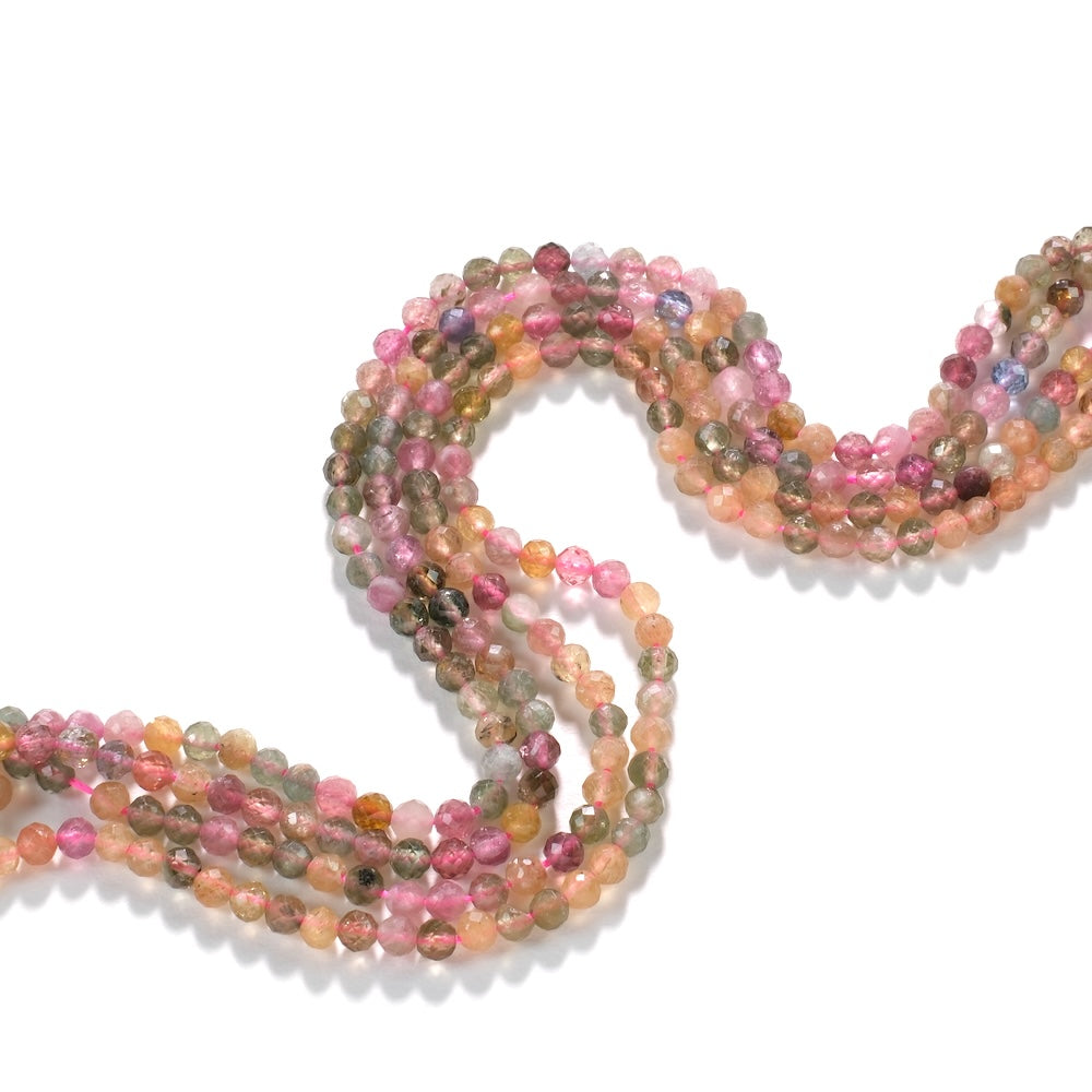 Perles de tourmaline multicolore naturelle aux nuances pastel, rose, champagne et vert tendre