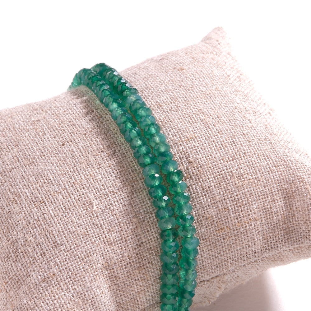 Perles rondelles facettées 4 x 2,5 mm en onyx vert