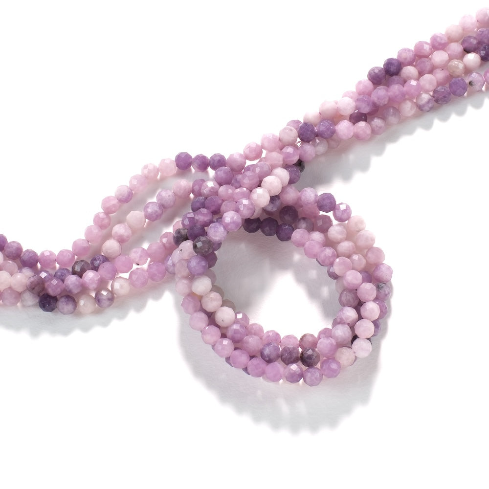 Fil de perles rondes facettées 5 mm en lépidolite naturelle lilas et violet