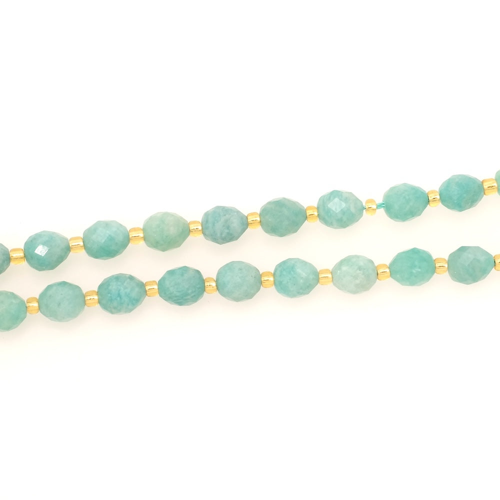 Fil de Perles naturelle ovale facettée 7 x 8mm en Amazonite
